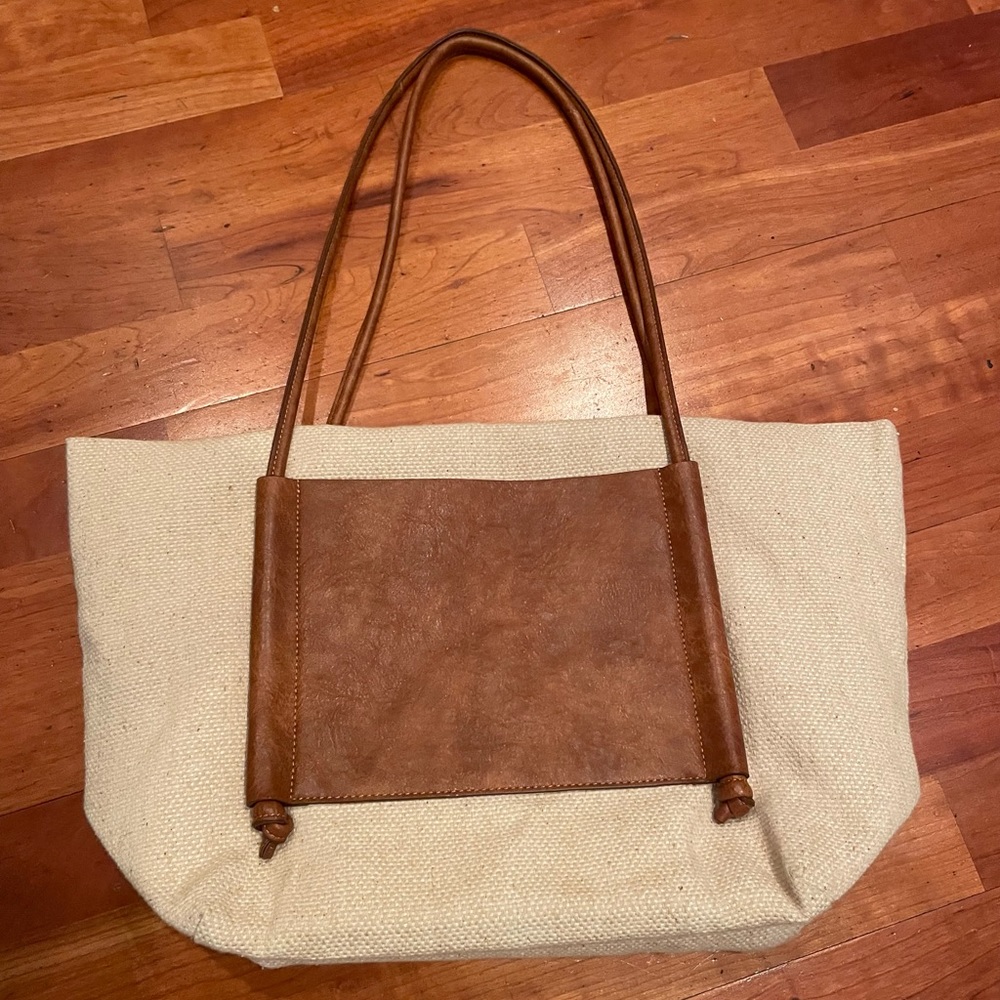 UO burlap and leather-like tote